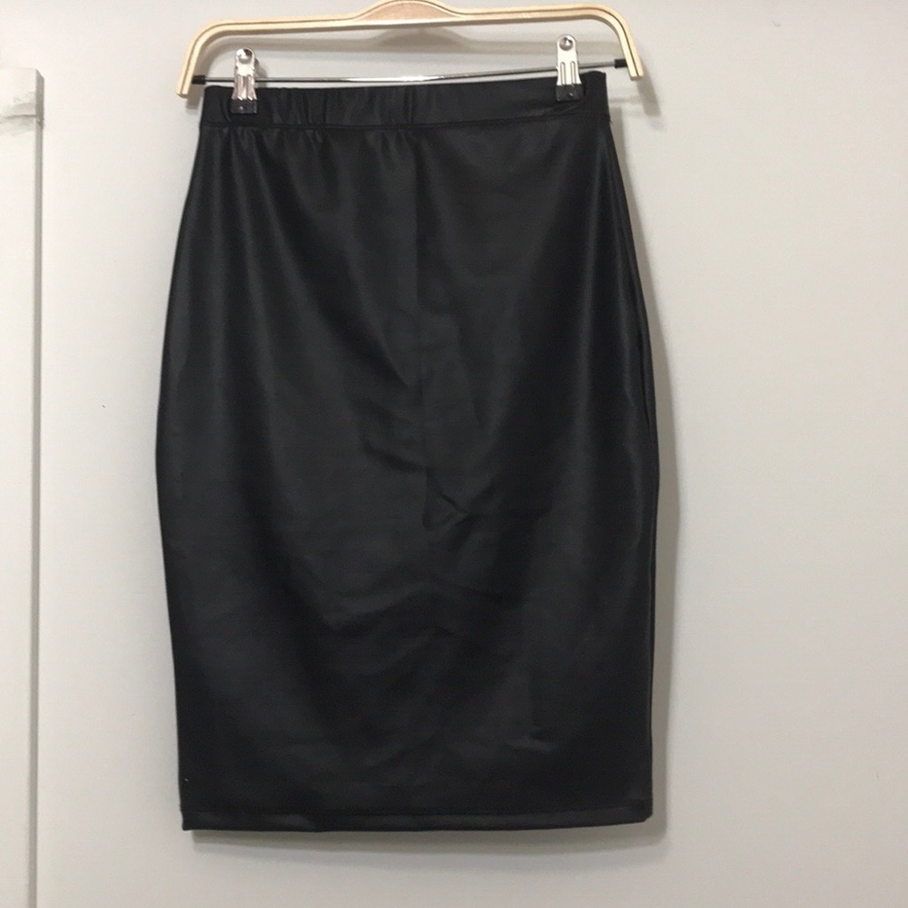 HONEY & LACE BLACK LEATHER MIDI SKIRT